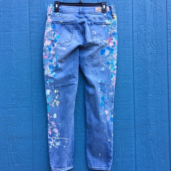 Seven7 Light Wash Factory Distressed Paint Spatter Straight Leg Jeans Size 27 - Picture 7 of 7